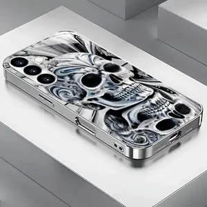 High-end Fashion Trend Cool Metal Pattern Skull Silver Plated Phone Case for Samsung Galaxy S25 24 23 22 21 20Plus A05 06 14 15 16 24 25 26 34 35 36 54 55 56 trendy protective cover