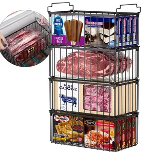 StowCraft Upgraded Freezer Organizer Bins 4 Pack MAX Capacity Stackable Baskets for 5/7 Cu.FT Deep Freezers Stainless Steel Rust-Proof Airflow-Friendly Kitchen & Pantry Storage