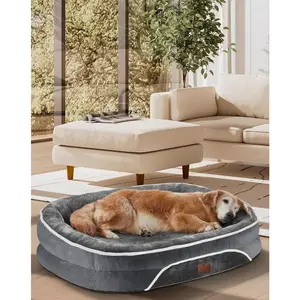 Dog Bed for Large Dogs, Dog Couch Design with Egg Foam Support, Removable, Machine Washable Plush Cover and Non-Slip Bottom with Four Sided Bolster Cushion (Gray)