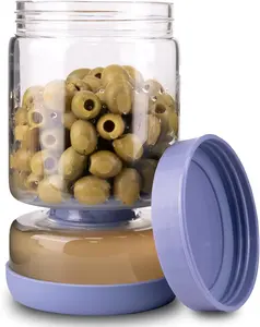 Pickle Jar with Strainer Flip for Pickle Juice Separator from Wet and Dry, Upgrade -grade ABS Lid and  Hourglass Pickle Jar for Airtight  Storage, Haze Blue