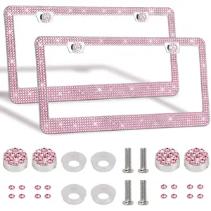 New Upgrade 2 Pack Bling License Plate Frames Premium Sparkly License Plate Frame for Women Durable Pink Bling Car Accessories