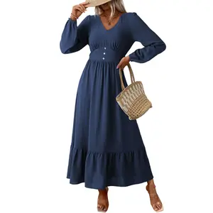 Dokotoo Women's Fall Dress Long Sleeve V Neck Tiered A Line Maxi Dress 2026 Ruffle Elegant Flowy Spring Cocktail Party Dresses Sundresses for Wedding Guest