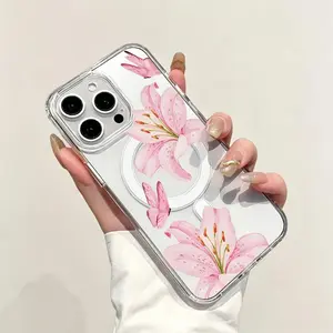 Magnetic Soft Case for iPhone11/12/13/14/15/16/17 promax, Butterfly Lilies MagSafe Compatible, transparent phonecase stuff,Aesthetic Pattern Design,cute phone cases