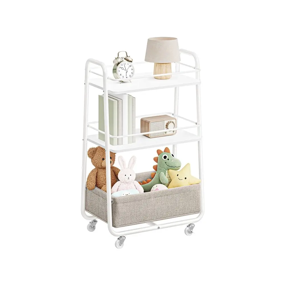 VASAGLE LILEA Collection - Storage Cart with Fabric Basket, 3-Tier Rolling Utility Cart with Wheels and Shelves, for Living Room Bedroom Kitchen