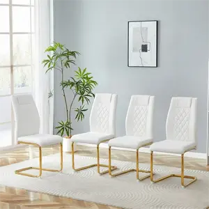 Modern Dining Chairs Set of 4 with Arched Gold Metal Legs & PU Faux Leather Seat for Dining Room Kitchen Restaurant Hotel Apartment Furniture