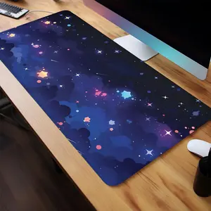 Starry Night Sky Pattern Mouse Pad, 1 Count Rectangle Gaming Mouse Pad, Non-Slip Rubber Base Stitched Edge Desk Pad for Home Office Game, Gaming Desk Accessory, Office Desk Accessories