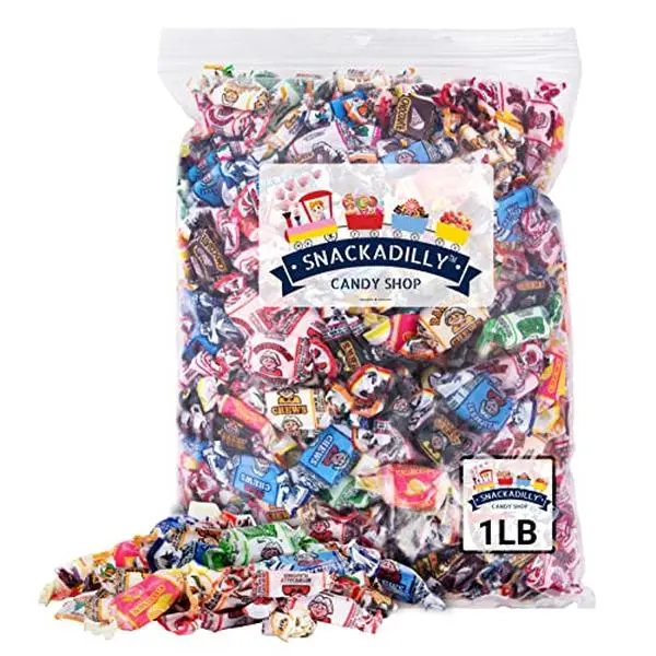 Fruit Chews By Albert 1 Pound Assortment - All 15 Flavors Including Sours! - Blue Raspberry, Banana, Watermelon, Green Apple, Chocolate, Peach, Vanilla, Grape, Strawberry, Pink Lemonade, Cherry, Black Cherry Packaged By Snackadilly