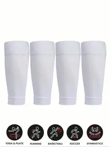 4 Pairs Men's Ankle Socks, Long Calf Compression Sleeves, Unisex Sports Leg Support, Elastic Football Guard, Kids Training Sock Set, Sports Running Socks, Athletic Socks
