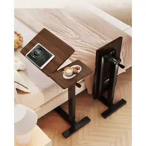UPGRADED ARCH Tilting Overbed Table, Mobile Rolling Laptop Stand with Wheels, Height-Adjustable Tray Bedside Desk for Bed and Sofa, Walnut