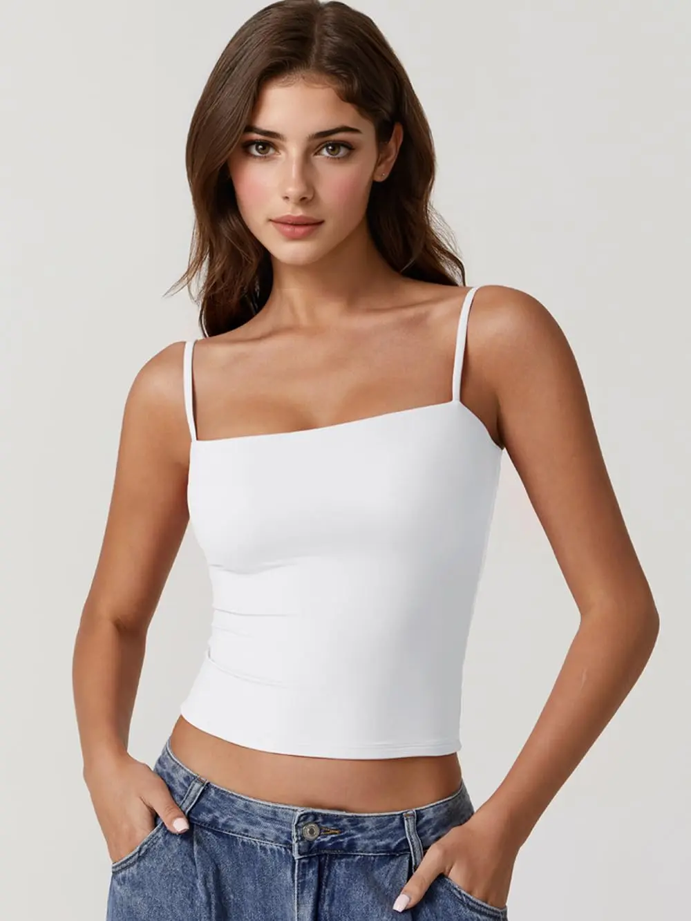 Women's Double-Lined Basic Tank Tops - Adjustable Spaghetti Straps, Sleeveless Camisole Shirts with Spandexcroptop, Hugs Your Curves,Fits Everybody, Tank Tops For Women, Fitted And Sexy Designs, Elastane, Jersey Spandex, All Seasons, Plain, Sl
