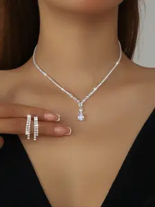 Elegant Water Drop Necklace Earrings Set, Sparkling Rhinestone Jewelry for Women, Perfect for Daily Wear & Parties, Fashionable Jewelry Set, Teardrop Jewelry Set