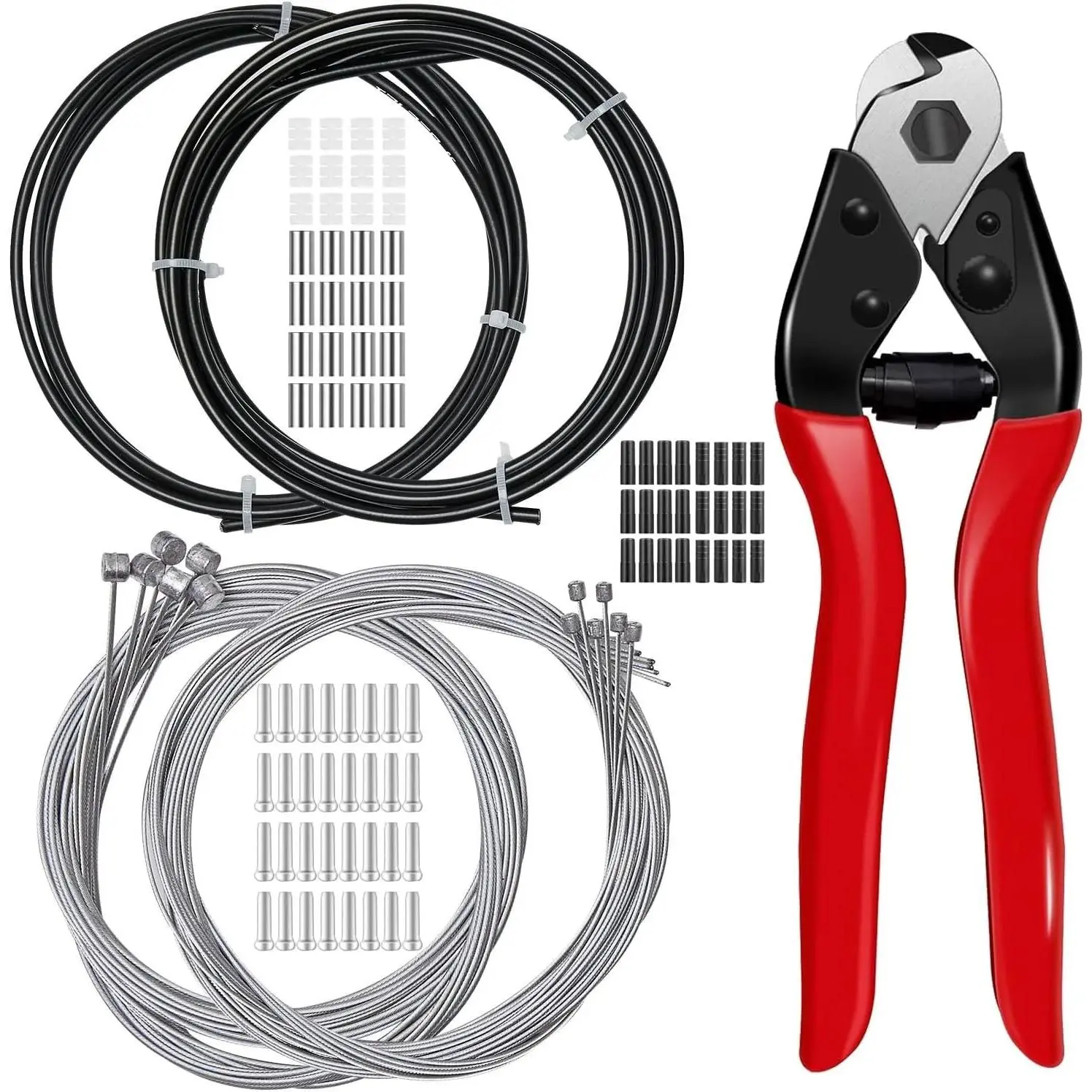 103Pcs Bike Brake Cable Kit with Staiess Steel Bike Cable Cutter,Brake Cable and Bike Shifter Cable Housing Set with Bike Cable End Caps,Copper Sleeves and O-Rings Kit for Mountain Road Bike