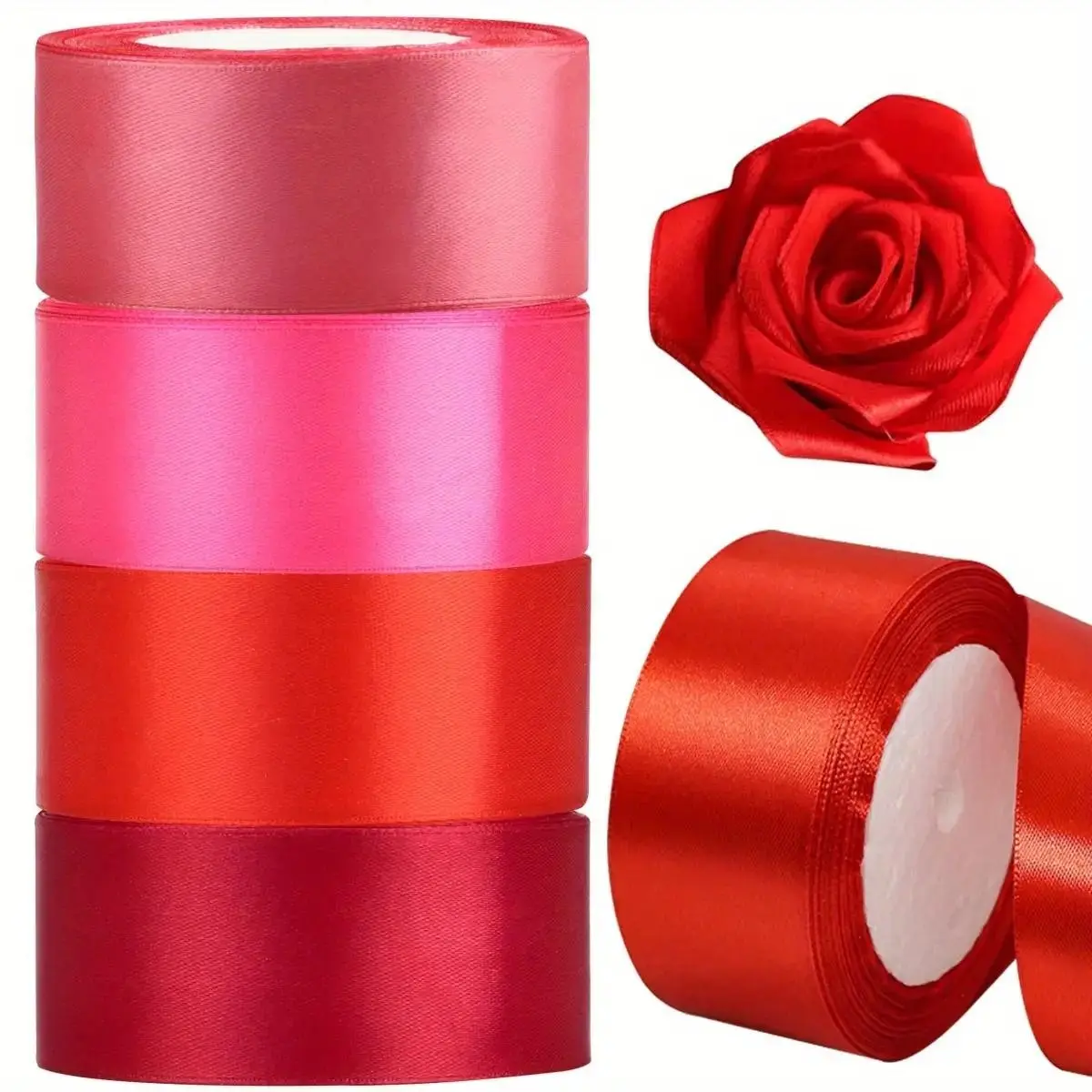 4 Rolls 40mm Wide 22.86m Long Satin Ribbon Gift Wrapping Set, Flower Wrapping, for Bouquets, Crafts, Birthdays, Parties, Weddings, Easter Decorations, Gift Wrapping Supplies, Bouquet Wrappers