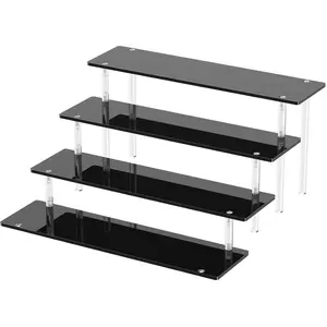 4 Tier Acrylic Display Risers, Black Perfume Organizer Stand, Large Cupcake Stand Holder, Dessert Display for Party, Display Shelf for Figure and Collection, Riser Stand for Decoration and Organizer