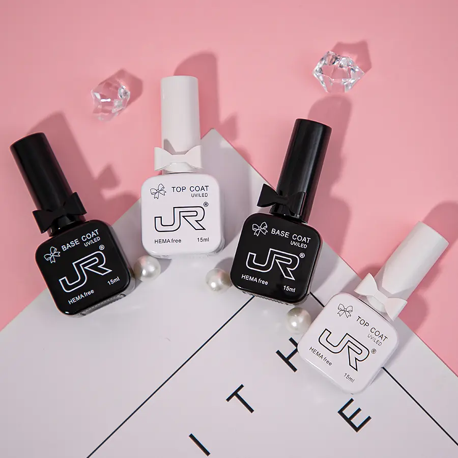 JR Gel Top & Base Coat Set, 6-Piece 15ml Kit for Flawless Halloween Nail Art, HEMA-Free Long Lasting High Gloss UV/LED Manicure, Gift, Cosmetic, Gentle, Glossy, Durable, Nail Polish, Jr-191-6Pcs, Gel Nails At Home