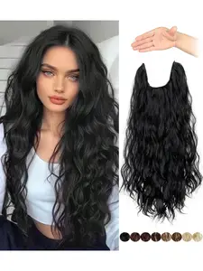 Women's Long Wavy Hair Extension Piece, Seamless Fishline Attachment, Single-Piece Wig Clip-In, Natural Look, Easy Application