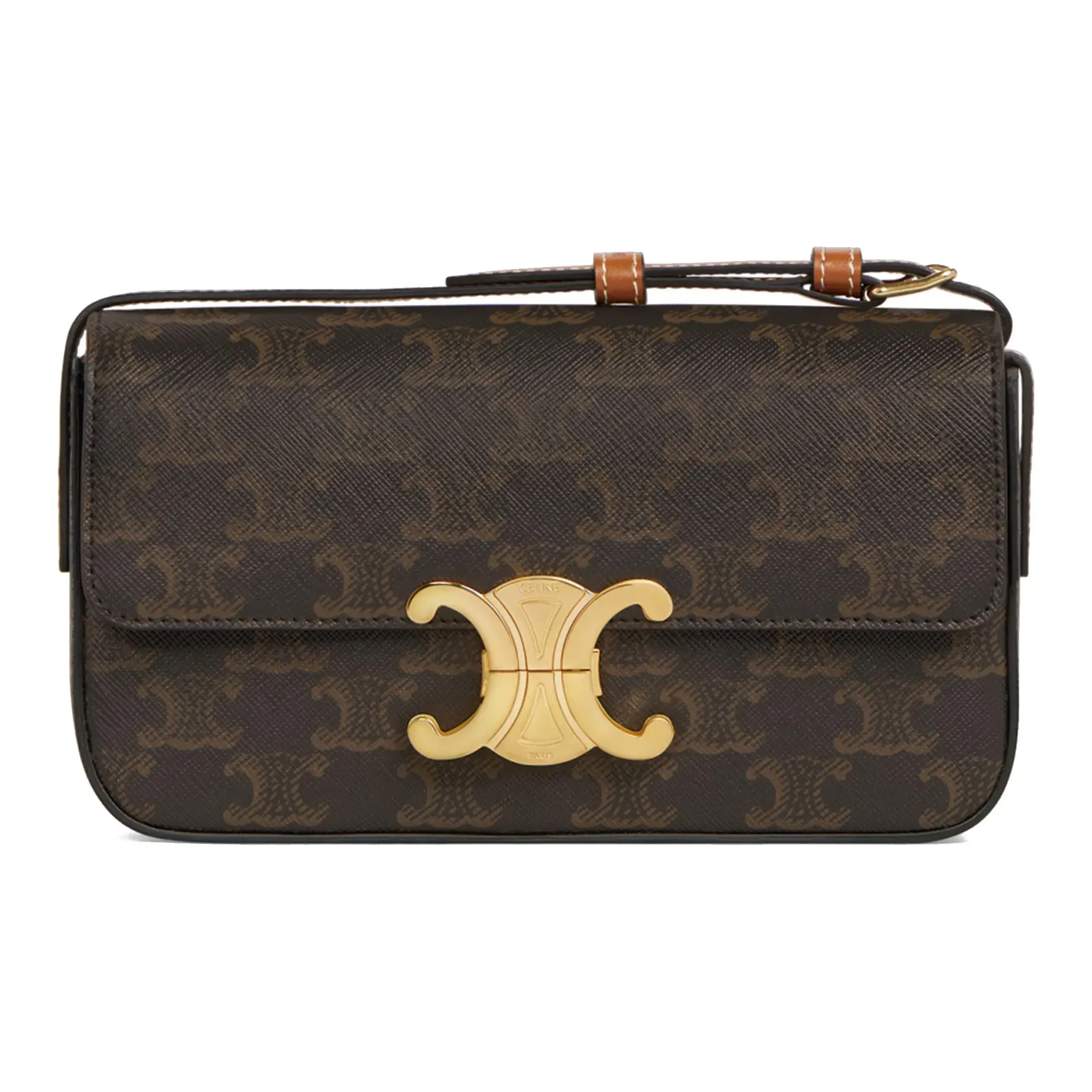 Pre-owned Celine Canvas And Calfskin Shoulder Bags Shoulder Bag Claude In Triomphe With Gold Tone Hardware