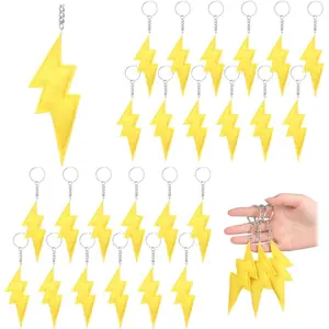 24 Pcs Cartoon Animation Party Favors Lightning Hanging Keychains Yellow Gold Flash Lightning Keyring Ornament for Cartoon Birthday Party Supplies Decorations Gifts