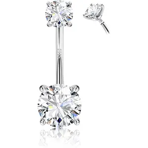 FIASASO 14G Surgical Steel G23 Titanium Belly Button Rings for Women Round Cubic Zirconia Navel Barbell Stud Hypoallergenic Body Piercing Jewelry