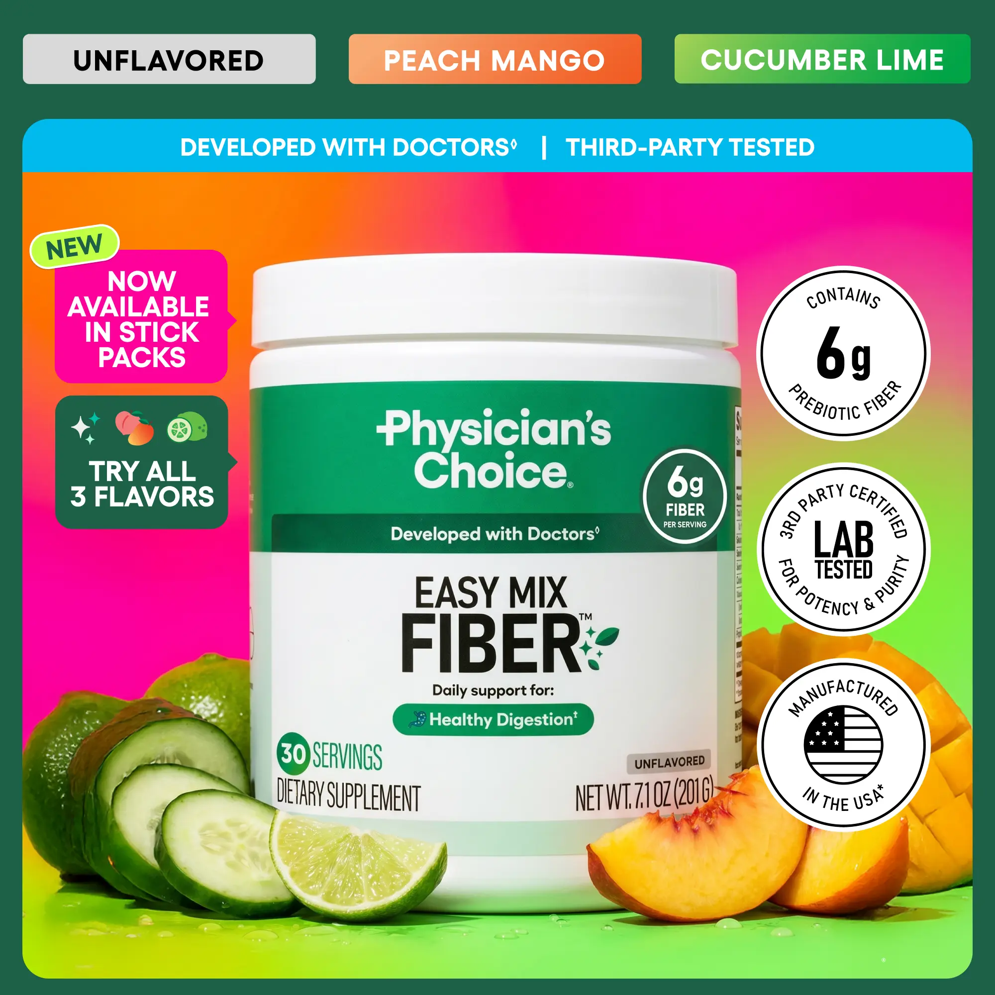 Physician’s Choice Easy Mix Fiber Powder - Sugar Free, No Grit & Tasteless - Prebiotic Fiber Supplement for Regularity, Digestion & Gut Health