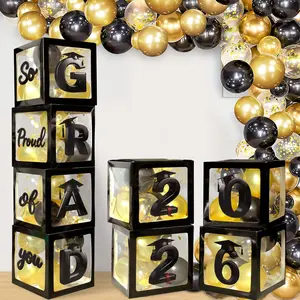 2026 Graduation Balloon Boxes Decorations, 4pcs Graduation Blocks with 32pcs Balloons "GARD" "2026" Letters, So Pround of You Decorations for Class of 2026 Party Supplies for College, High School