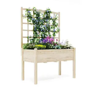 65" Garden Planter Box with Trellis & Stand,Elevated Raised Tall Wooden Bed with Liner for Vegetables, Herbs, Flowers, for Patio, Balcony, Backyard