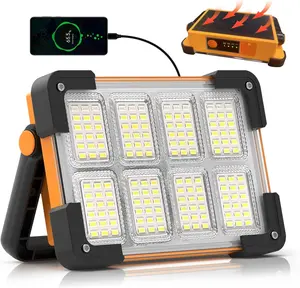 120W Solar LED Work Light, 144 LEDs Portable Flood Light with Stand, IP66 Waterproof, 4 Modes, for Jobsite Camping Fishing Repair, Led Lights, Solar Light Outdoors