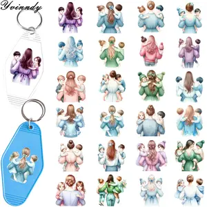 48Pcs/SetMother's Backview DIY Motel Keychain UV DTF Transfer Sticker For Key Chain Personal Accessories