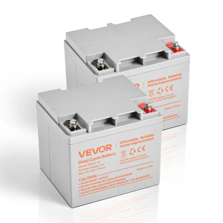 VEVOR 2-Pack 12V 35Ah Sealed AGM Deep Cycle Rechargeable Batteries, Backup Replacement for Scooters, Solar Off-Grid Home Energy Storage, 35 Ah