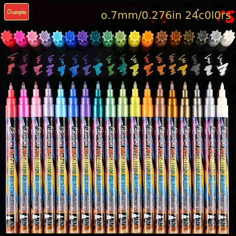 Permanent Metal Markers, 18/24 Colors, 0.7mm Ultra-Fine Tip, for Signing, Writing, Card Marking, Ideal for Home Supplies, Festive & Party Supplies