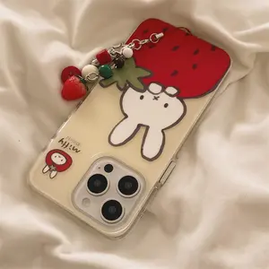 Korean Japanese Style Strawberry Cartoon iPhone Case Compatible with Apple iPhone 16/15 Pro Max/14/13 - Cute Aesthetic Protective Cover