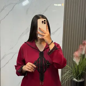 Moroccan  Jalabia Orange Dress with Green Embroidery Details - Elegant Traditional Women's Wear