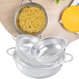 3pcs Stainless steel leak basket, fine mesh filter with handle, metal drain basket, suitable for pasta, vegetables, rice, fruits, kitchen essentials strainer pans