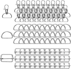 90PCS Alloy Key Ring Set, Rotating Carabiner Hooks, 25 mm D Rings and Metal Sliding Buckles for Handbag, Lanyard, Purse, Bags, Straps, Dog Collars and Sewing Projects