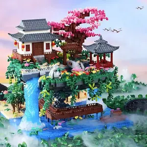 Creative Landscape Building Blocks, 2561pcs Peach Blossom Pond Handmade Toy, Abs Material, Mixed Color, DIY Assembly Puzzle, DIY Building Model