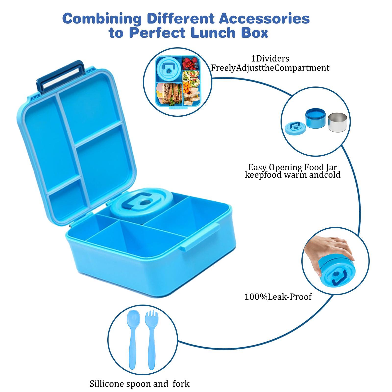 Nifogo 4-Compartment Kids Bento Box Set with Soup Thermo & Insulated Lunch Bag, Leakproof Lunch Container for Boys Girls School and Outdoor