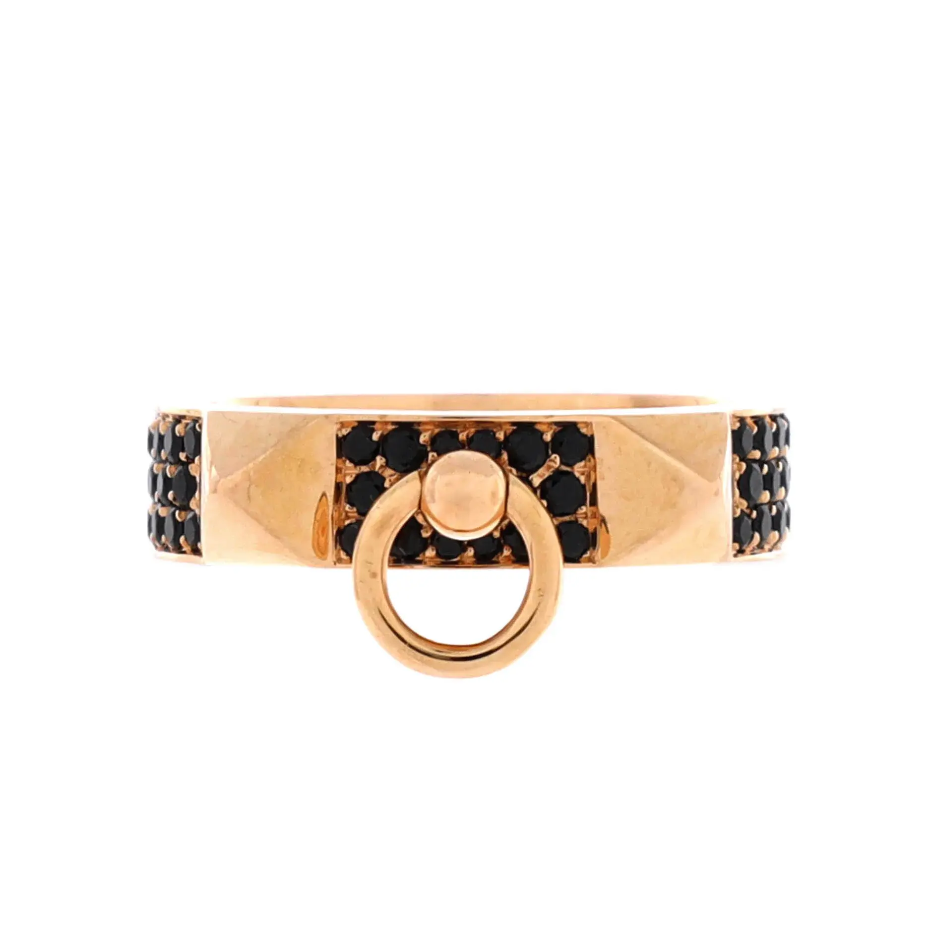 Pre-owned Hermes Collier de Chien Ring 18K Rose Gold with Pave Black Spinels Small by Rebag