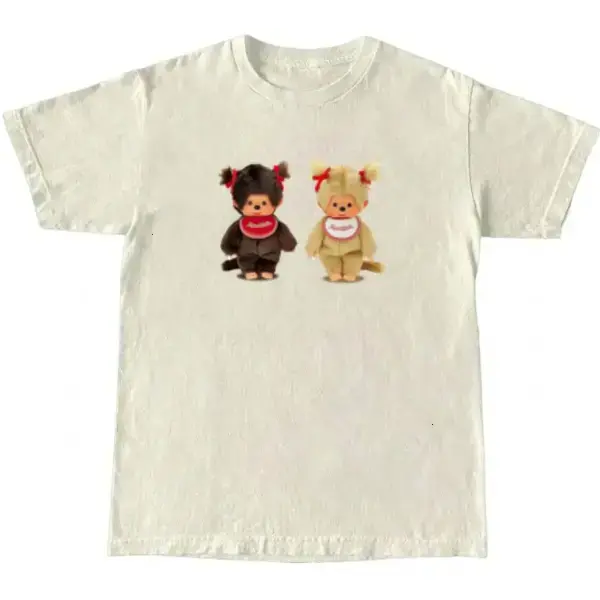 Monchhichi Cute Couple Y2K Vintage Graphic T-Shirt – Kawaii Japanese Cartoon Tee