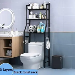 3-Tier Metal Bathroom Storage Rack, Space-Saving Over-Toilet Shelf Organizer With Frame, No-Drill Installation For Small Spaces, Toilet Storage Solution |     Minimalist Design |     Nodrill Setup, Bathroom Organizers And Storage, Standing Shelf, Shelves