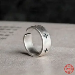 New 2026 Vintage 100% 925 Sterling Silver Men Religions Cross Ring For Women and Male Gothic Street Hip Hop Punk Christian Jewelry