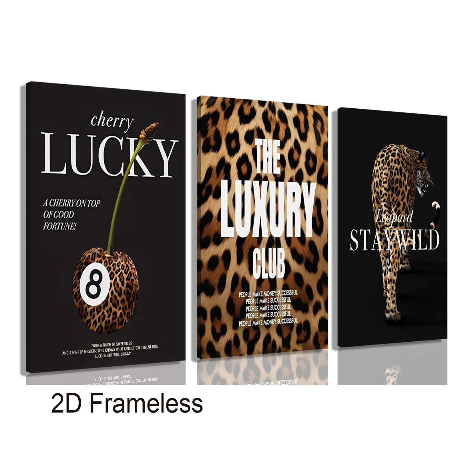 3-piece set, stylish leopard-print wall art, trendy animal-print canvas, wild cheetah inspirational “Lucky 8” painting, Decorative Artwork, perfect for girls' bedrooms, living rooms, offices, bars, and home decor, Aesthetic Wall Decor, frameless