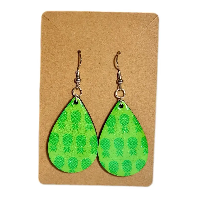 Green on Green Glitter Upside Down Pineapple Teardrop Earrings