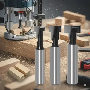 Professional T-Slot Router Bit Set, 1/4" Shank Single or 3-Piece Keyhole & Hex Bolt Hole Cutter for Wood Metal, High Precision Durable Milling Tool for Engraver, Furniture Making, Industrial T-Slot Cutting, Tool Accessories