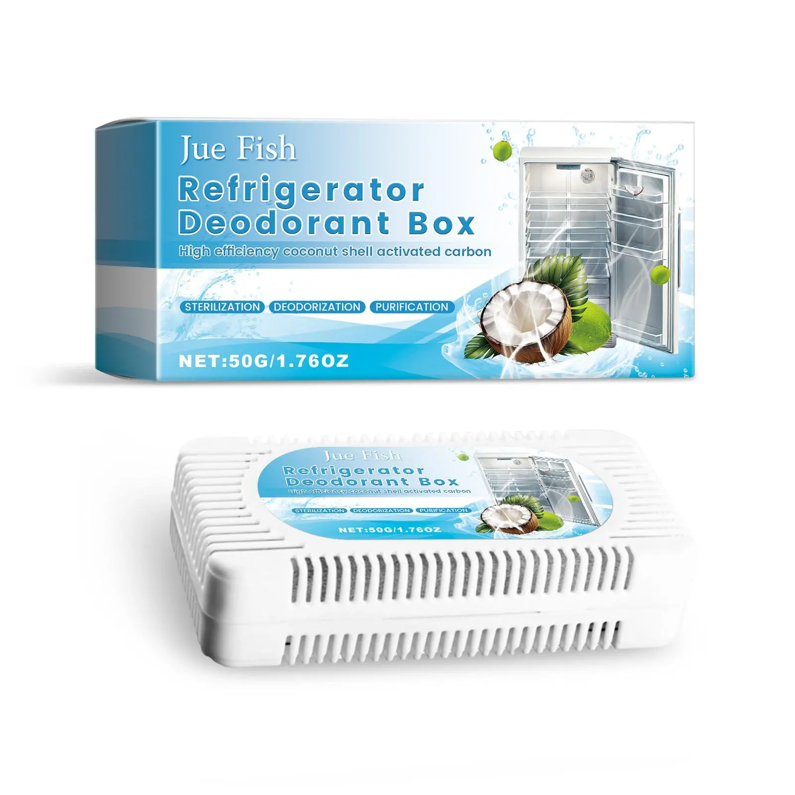 Jue Fish refrigerator deodorant box, household refrigerator freezer deodorant cleaning odor cleaning refrigerator cleaner