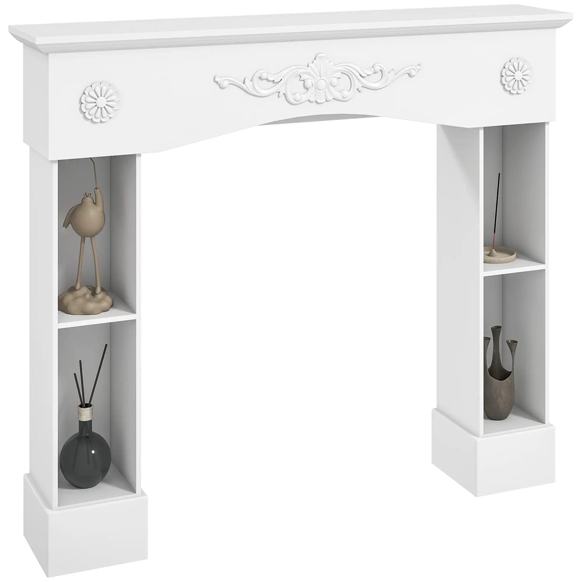 HOMCOM Baroque Fireplace Mantel, Freestanding Fireplace Surround with Leg for Electric Fireplaces, 45.3" W x 39.4" H, White