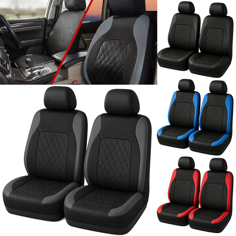 Universal PU Leather Car Seat Covers, 2 Front Seats, Quilted & Waterproof, Breathable Seat Protector for Most Vehicles