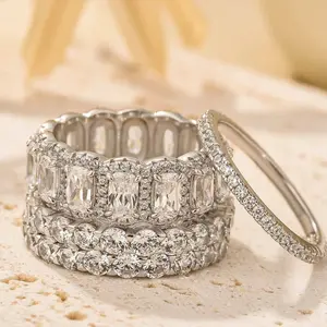 Effinny Jewelry 10.0ct Cushion Cut 4PCS Wedding Ring Set, 925 Sterling Silver Promise Ring, 5A Cubic Zirconia Ring Set for Wedding Travel Daily