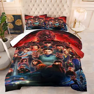 2/3Pcs Hot Science Fiction Horror Stranger Things Theme Comforter Set,Fantasy Adventure Style Bedding Set,Soft And Skin-Friendly,Must-Have Movie Fans Gift