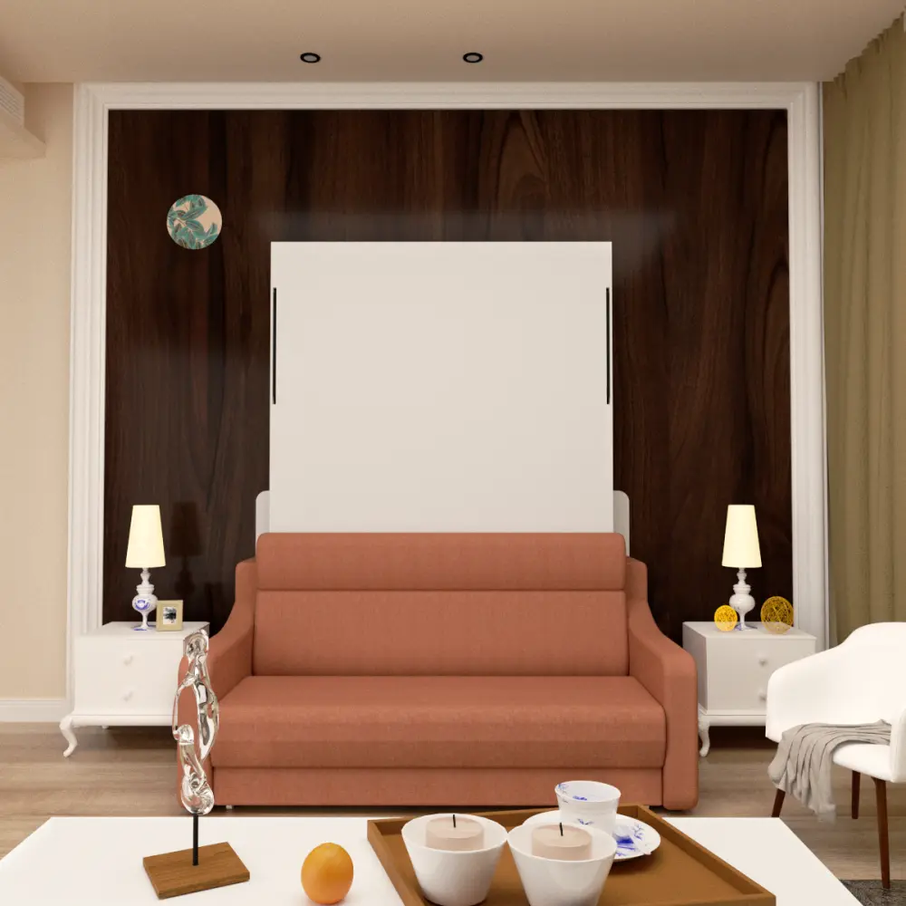 queen sized bunk beds No Need Fix to The Wall Morden Deisgn  Vertical Murphy Bed with Sofa for Bedroom or Guestroom White Wall Bed Space Saving Hidden Bed with New Style Gas Struts