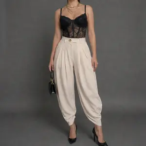 ChicCurve High Waisted Pleated Wide Leg Pants Women Aesthetic Design Accentuate Hip Curves Flowy Trousers Breathable Fabric Casual Chic Streetwear